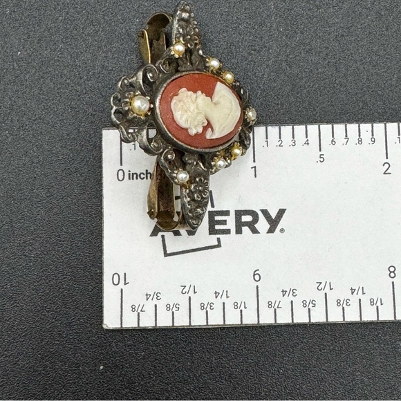 Very Old Vintage Carved Shell Cameo Scarf Clip - Picture 11 of 15